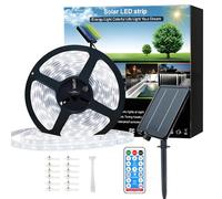 Meewata Tira de luces LED solares para exteriores, cuerda de luces solares de 15 m, autoadhesivas, impermeables, 8 modos con temporizador remoto y encendido/apagado automático, perfecto para terraza