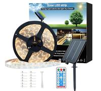 Meewata Tira de luces LED solares para exteriores, cuerda de luces solares de 15 m, autoadhesivas, impermeables, 8 modos con temporizador remoto y encendido/apagado automático, perfecto para terraza