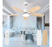 Mefine Ventilador de Techo con Luz 106 cm, Silencioso 20 dB, Motor DC, Mando a Distancia, LED Regulable, 6 Velocidades, 5 Aspas Dobles, Función Verano Invierno, Madera Clara/Blanco