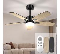 Mefine Ventilador de Techo con Luz 106 cm, Silencioso 20 dB, Motor DC, Mando a Distancia, LED Regulable, 6 Velocidades, 5 Aspas Dobles, Función Verano Invierno, Madera Oscura/Negro