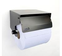 MegaMaxx Rollo de papel de metal resistente montado en la pared, 220 mm, color azul, dispensador galvanizado con cubierta de rodillo para baño, saneamiento y oficina, color negro