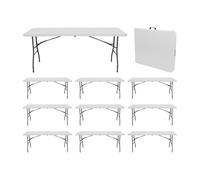 7house MegaPack 10 Mesas Plegables Portátiles Resina 240cm Blanco 7house