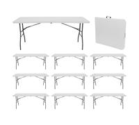 MegaPack 10 Mesas Plegables Portátiles Resina 240cm Blanco 7house White