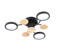 meibeileil Lampara Techo Dormitorio Led Anillo,Perfecta Como Lampara Techo Y Lamparas De Techo Salon,DiseñO NóRdico De Madera Con Mando A Distancia Para Dormitorio O SalóN(7Luces,Negro).