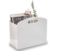 Meicloud Revistero blanco - Revistero acrílico para piso, soporte de periódicos con asas, moderno Lucite para revistas y cesta de libros para baño, dormitorio, sala de estar