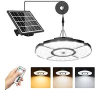 MEIHUA Luz Solar Colgante Exterior 76 LED 2500-6500K 5 Modos Temporizador | Lámpara Solar Sensor De Movimiento Control Remoto RF Carga Solar O Tipo C Para Granero CTaller Granja Jardín Cable 5M