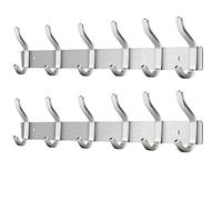MEIJO Percheros Pared con 6 ganchos, Ganchos Perchas de Montaje en Pared Acero inoxidable Colgadores Ganchos Perchero para Entrada, Cocina, Baño (6 Ganchos-2pcs, Plata)