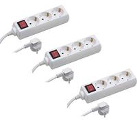 Meister Regleta de 3 enchufes - Juego de 3 - Cable de 1,4 m - Blanco - con Interruptor - IP20 para Interiores/Regleta/Regleta múltiple/Enchufe de Mesa/Tido 3 enchufes / 7430590