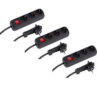 Meister Regleta de 3 enchufes - Juego de 3 - Cable de 2 m - Negro - Conector extraplano e Interruptor Iluminado - IP20 / Regleta múltiple/Enchufe de Mesa/Regleta con Enchufe Plano / 7430580