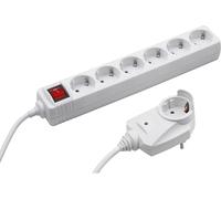 Meister Regleta de 6 enchufes, con enchufe adicional, cable de 2 m, color blanco, IP20 para interiores, interruptor, Powersplit, regleta con protección contra sobretensiones, enchufe múltiple, Tido de