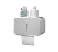 Meiyijia - Soporte de Papel higiénico para Pared, con Estante de Almacenamiento, Autoadhesivo sin taladrar: instalaciones de baño con Impermeable y Protector de Polvo (Gris)
