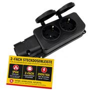 MejaRizon Distribuidor de 2 enchufes, enchufe exterior con tapa abatible | DIY, IP44 enchufe múltiple exterior, 230 V/16 A máx. 3500 W, adecuado para exteriores, jardín, zonas húmedas