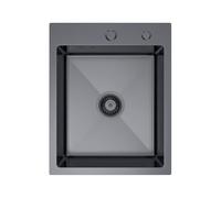 Melanstar Fregadero de acero inoxidable, 40 x 50 cm Fregaderos de un seno 1 lavabo, incluye sifón y orificio para grifo,Negro Kitchen Sink