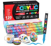 Melifluo 120 Rotuladores Acrílicos Punta Pincel - Marcadores Permanentes para Piedras, Tela, Vidrio, Madera, Cerámica, Lienzo y Papel - Pintura Acrílica de Secado Rápido para Lettering y Manualidades
