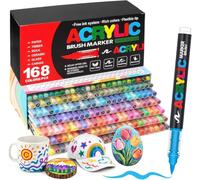Melifluo 168 Rotuladores Acrílicos Punta Pincel - Marcadores Permanentes para Piedras, Tela, Vidrio, Madera, Cerámica, Lienzo y Papel - Pintura Acrílica de Secado Rápido para Lettering y Manualidades
