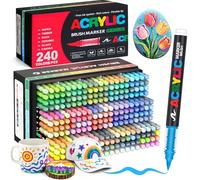 Melifluo 240 Rotuladores Acrílicos Punta Pincel - Marcadores Permanentes para Piedras, Tela, Vidrio, Madera, Cerámica, Lienzo y Papel - Pintura Acrílica de Secado Rápido para Lettering y Manualidades