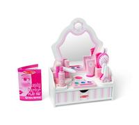 MELISSA & DOUG - Juego de Salón de Belleza: Tocador de Madera con Espejo + 18 Accesorios de Belleza de Juguetes en Madera - 6074867 - Juguetes Niña 3 Años + - Regalo Niña 3 Años + - Certificados FSC