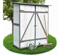 Melko Armario de jardín con techo reprimido y puerta de doble hoja blanco/gris, cobertizo de madera 162 x 140 x 75 cm, incluye estante