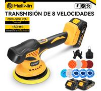 MELLWIN-pulidor eléctrico inalámbrico con pantalla Digital, 6000rpm, 8 engranajes, pulido de coche, máquina de lijado y encerado para Pin de batería Makita de 18V 2XBattery Set