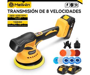 MELLWIN-pulidor eléctrico inalámbrico con pantalla Digital, 6000rpm, 8 engranajes, pulido de coche, máquina de lijado y encerado para Pin de batería Makita de 18V 2XBattery Set