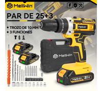 MELLWIN-taladro de impacto eléctrico de torsión 25 + 3, destornillador eléctrico inalámbrico multiusos, herramienta eléctrica DIY para Pin de batería Makita de 18V 2XBattery Set