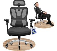 MELOKEA Silla de Oficina Ergonómica, Reposabrazos 7D, Profundidad de Asiento Ajustable, Reposacabezas 3D, Ruedas de Goma, Inclinación de 4 Niveles, Personas Altas, Trabajo y Gaming, Silla Escritorio