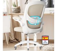 MELOKEA Silla Escritorio Juvenil con Soporte Lumbar biónico 4D, Silla Oficina ergonomica, reposabrazos abatibles a 100°, Ajustable en Altura, Malla, Cumple con Normas EN12520, Color Gris y Beige