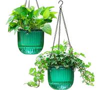 Melphoe Paquete de 2 macetas Colgantes de riego automático para Interiores, Cesta Colgante de 6.5 Pulgadas, Colgador de Plantas con 3 Agujeros de Drenaje para jardín y hogar (Esmeralda)