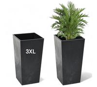 MELTOM Maceta Cuadrada Cónica Efecto Cemento con 38 x 38 x H 75 cm Negro | Medidas 38,5 x 38,5 x H 75 cm · 100 litros · plástico ligero y resistente · interior y exterior
