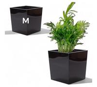 MELTOM Maceta Cuadrada Negra Brillante con Maceta 18 x 18 x H 20 cm Negro | Medidas 18,5 x 18,5 x H 19,5 cm · 5,7 litros · plástico ligero y resistente · interior y exterior