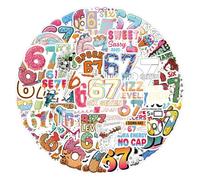 Meme Sticker Pack 67 - Calcomanías impermeables con números para laptop, divertidas calcomanías con diseños coloridos, colección de calcomanías auténticas con uso versátil para monopatín, diario de