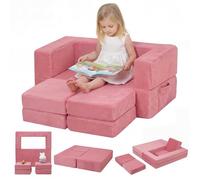 MeMoreCool Sofá infantil de pana, sofá de espuma plegable, minisofá modular para habitación infantil y muebles de dormitorio, color rosa