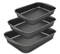 Menax - 3x Rustidera de Horno - Bandeja de Horno Universal - Bandeja para Asar - Bandejas para Hornear - Fuentes de Horno - Fuentes para Asar - Recubrimiento Antiadherente - Set de 3