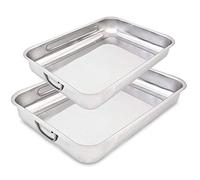 Menax - Set de 2 Rustideras Universales de Horno en Acero Inoxidable - Bandeja Rectangular Para Asar y Hornear - Fuentes De Horno Multiusos