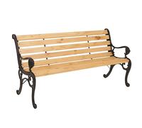 Mendler Banco de jardín HWC-O25, banco de madera de parque, banco de 3 plazas, hierro fundido de madera de pino, 164 cm, color natural