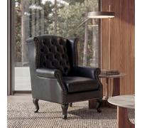 Mendler Chesterfield-AM - Sillón de relax (piel sintética, sin otomana), color negro