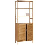 Mendler HWC-B18 - Armario alto para baño (2 puertas, 4 estantes, bambú MDF, certificado MVG, 168 x 64 x 33 cm)