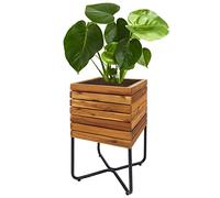 Mendler Jardinera HWC-L25, macetero cuadrado, 60 x 33 x 33 cm, acero al aire libre, madera de acacia, certificado FSC, marrón