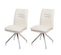 Mendler Juego de 2 sillas de comedor HWC-H70, silla de cocina, textil/textil de acero inoxidable cepillado, color crema y beige
