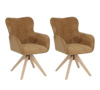 Mendler Juego de 2 sillas de comedor HWC-Q35 con reposabrazos giratorios, tela chenilla (680 g/m²), madera MVG, color amarillo mostaza