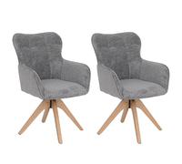 Mendler Juego de 2 sillas de comedor HWC-Q35, silla de cocina, reposabrazos giratorios, tela chenilla (680 g/m²), madera MVG, gris