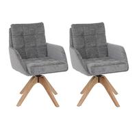 Mendler Juego de 2 sillas de comedor HWC-Q36, silla de cocina, giratoria, tela chenilla (680 g/m²), madera Öko-Tex MVG, color gris