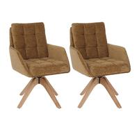 Mendler Juego de 2 sillas de comedor HWC-Q36, silla de cocina, giratoria, tela chenilla (680 g/m²), madera Öko-Tex MVG, color amarillo mostaza