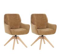 Mendler Juego de 2 sillas de comedor HWC-Q37, silla de cocina giratoria, tela (680 g/m²), chenilla Öko-Tex y madera MVG, color amarillo mostaza
