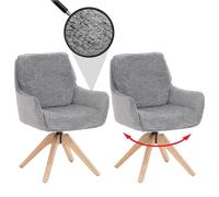Mendler Juego de 2 sillas de comedor HWC-Q37, silla de cocina giratoria, tela (680 g/m²), chenilla Öko-Tex y madera MVG, color gris