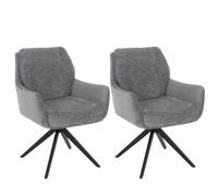 Mendler Juego de 2 sillas de comedor HWC-Q37, silla de cocina giratoria, tela (680 g/m²), chenilla Öko-Tex metal MVG, color gris