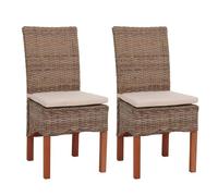 Mendler Juego de 2 sillas de comedor M44AM de ratán Kubu, con cojín | Silla, silla de mimbre