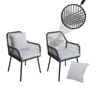 Mendler Juego de 2 sillas de jardín HWC-O12, cojín para asiento y respaldo de exterior, cuerda trenzada de aluminio, color antracita, funda gris