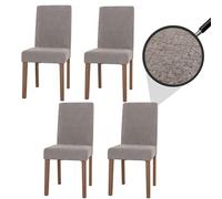 Mendler Juego de 4 sillas de comedor Littau, silla de cocina con respaldo alto, tela/textil chenille madera - gris claro, patas de color natural
