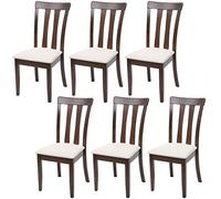 Mendler Juego de 6 sillas de comedor HWC-G46, silla de cocina, tela/textil de madera maciza, estructura oscura, beige
